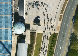 People line up to receive the vaccine at Charlotte Bank of America Stadium on March 9, 2021