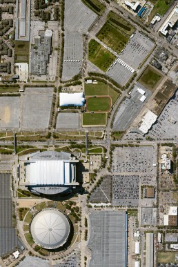 Wide view of Houston NRG Stadium set up as vaccination supersite